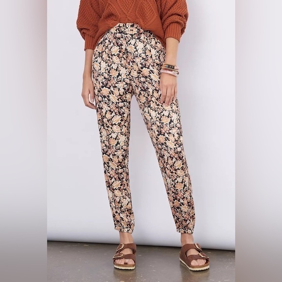 Anthropologie Size 4 Diandra Viscose Pleated Joggers Pant Floral Fall Print - Picture 1 of 11